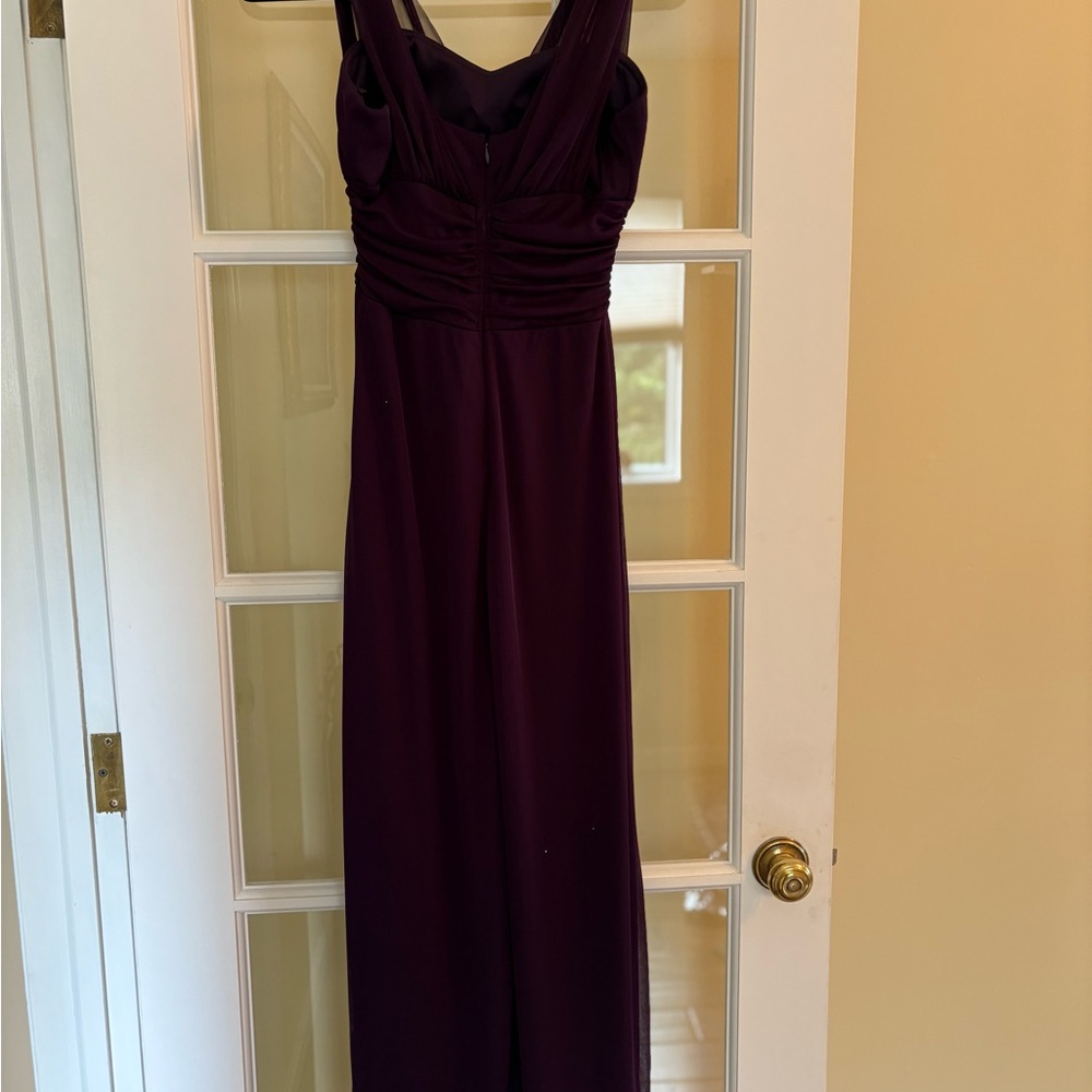 Betsy & Adam Purple Ruched Sweetheart Gown